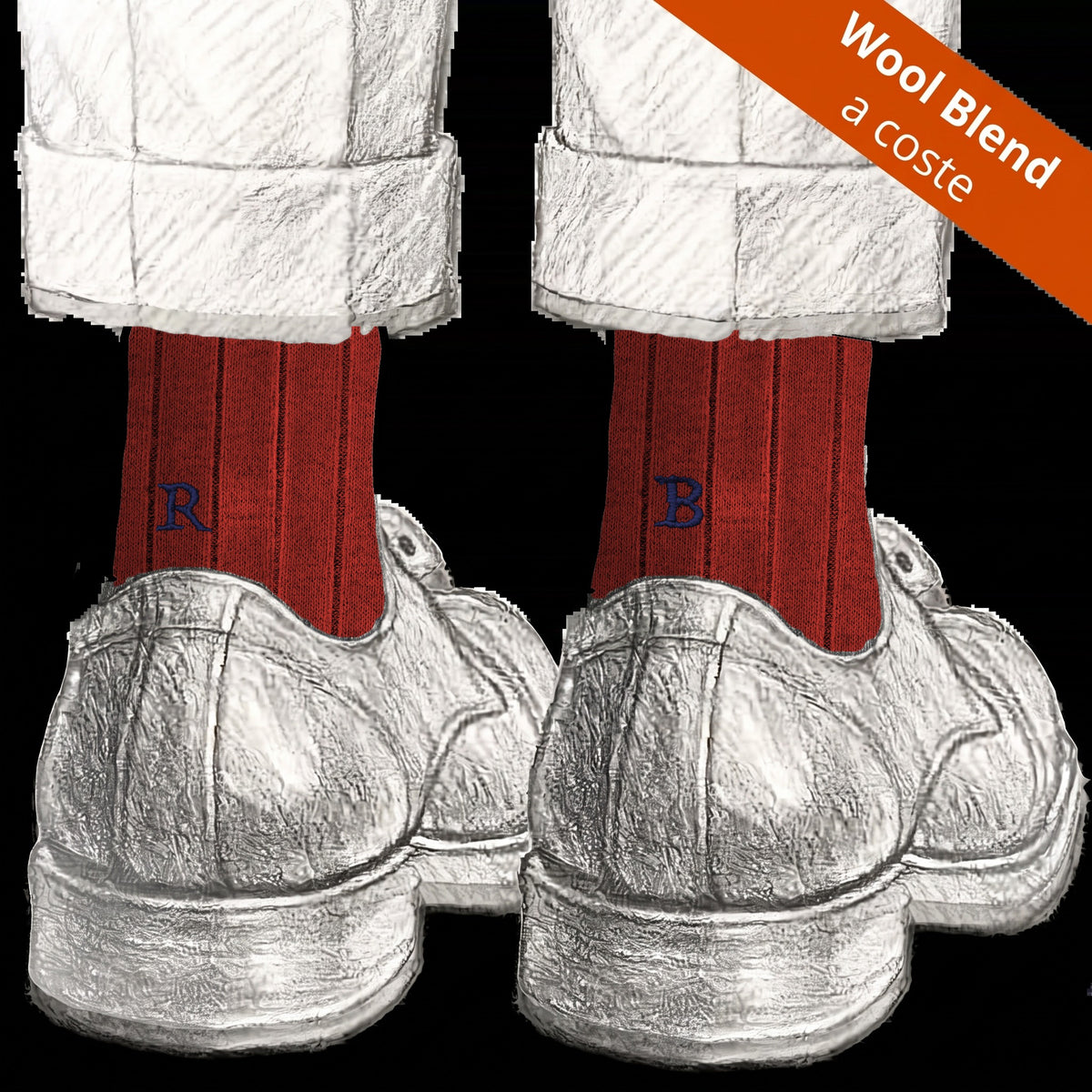 Calze arancio unisex in lana merino con le iniziali ricamate in blu, Individual Socks