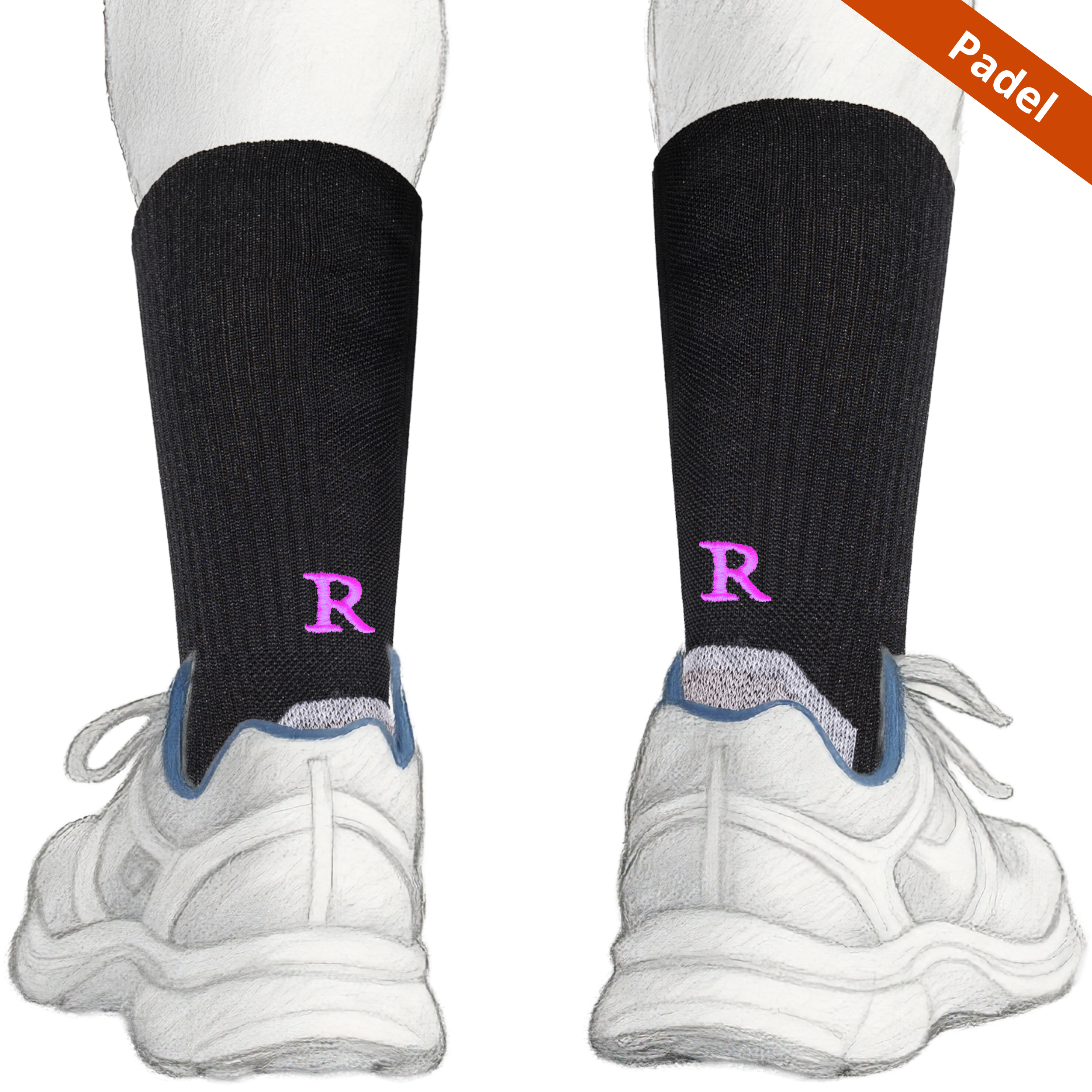 Calze Unisex Padel Edition | Nero Iniziali Ricamate Fuxia | Taglia 42/45 | Lunghezza Polpaccio | 899
