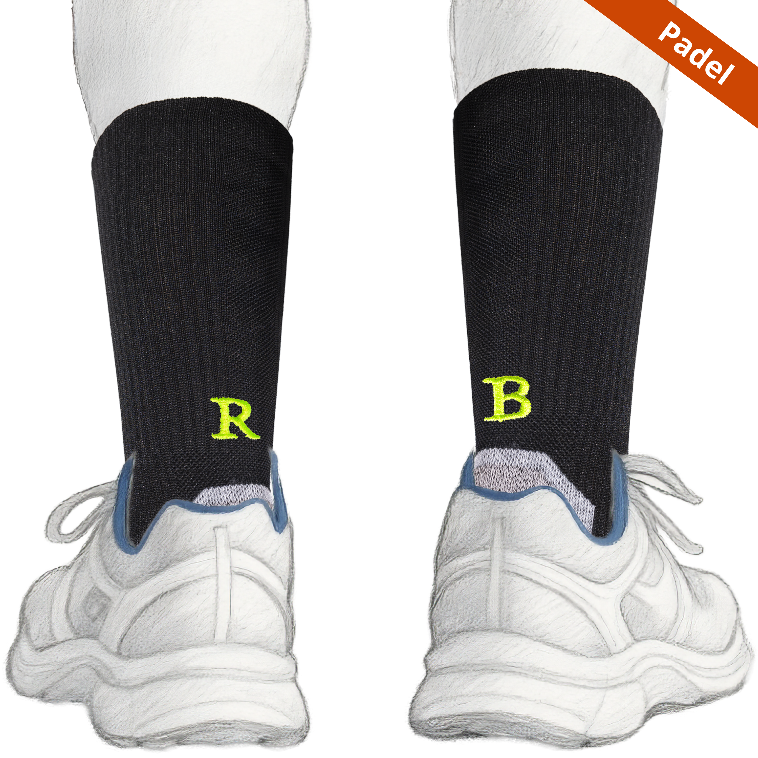 Calze Uomo Padel Edition | Nero Iniziali Ricamate Giallo Fluo | Taglia 42/45 | Lunghezza Polpaccio | 896