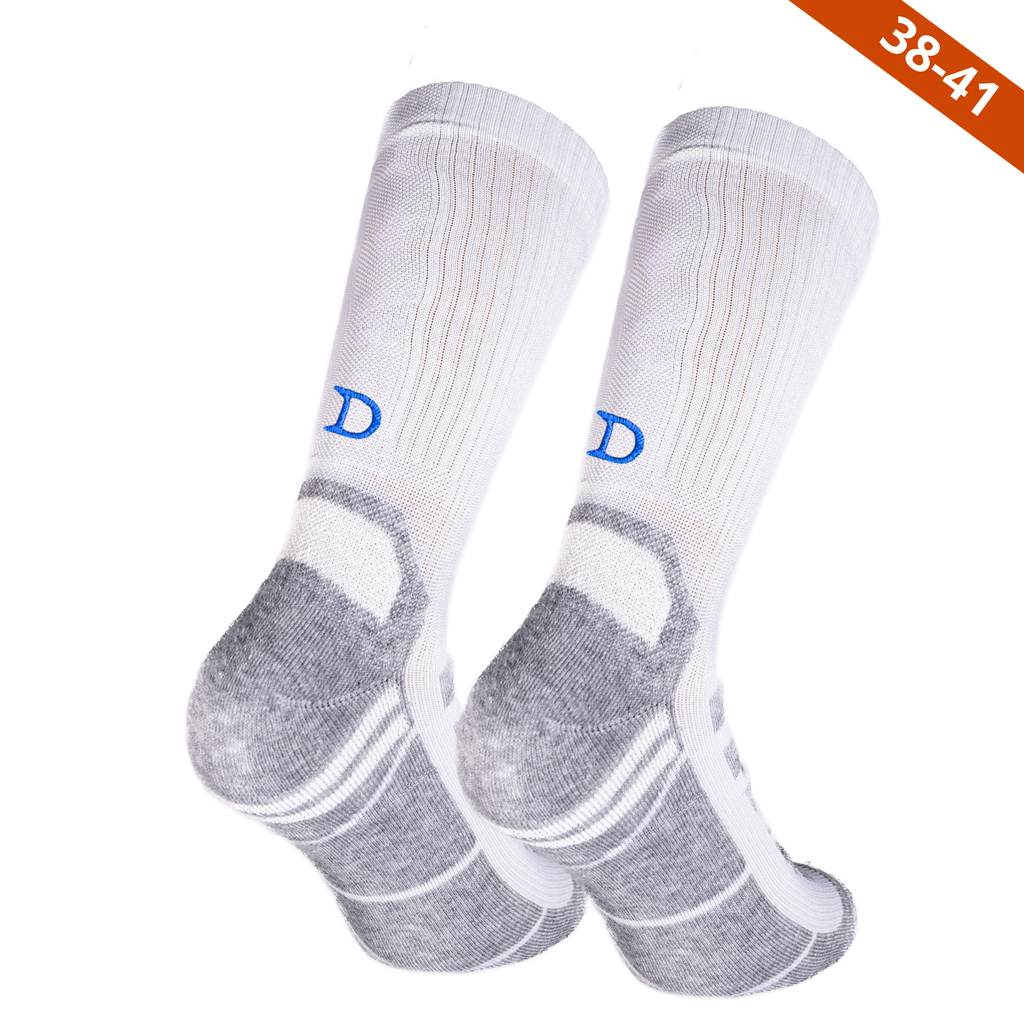 Calze running personalizzate Solo Iniziali, bianche con iniziali ricamate in blu royal — regalo per chi ama correre