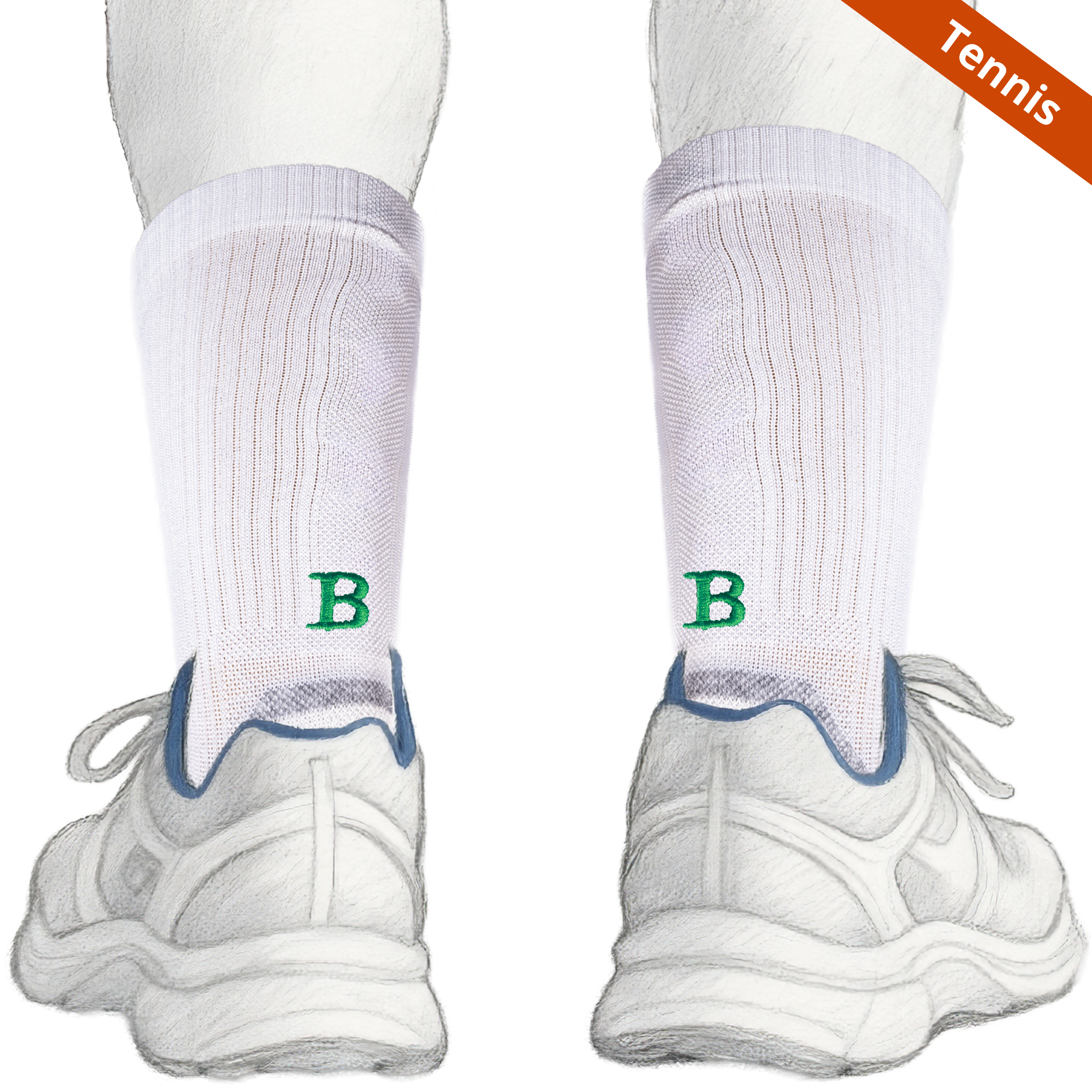 Calze Uomo Tennis Edition | Bianco Iniziali Ricamate Verdi | Taglia 42/45 | Lunghezza Polpaccio | 885