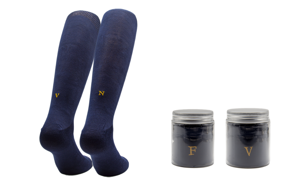 Men's Blue Socks with Mustard Initials - Stretch Cotton - Size 40/45 - 134