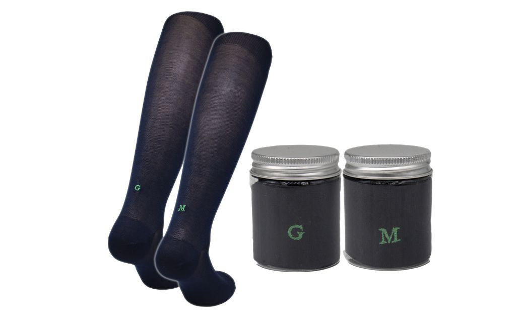 Blue Men's Socks with Green Initials - Filo di scozia Super light Stretch - Size 40/45 - 152