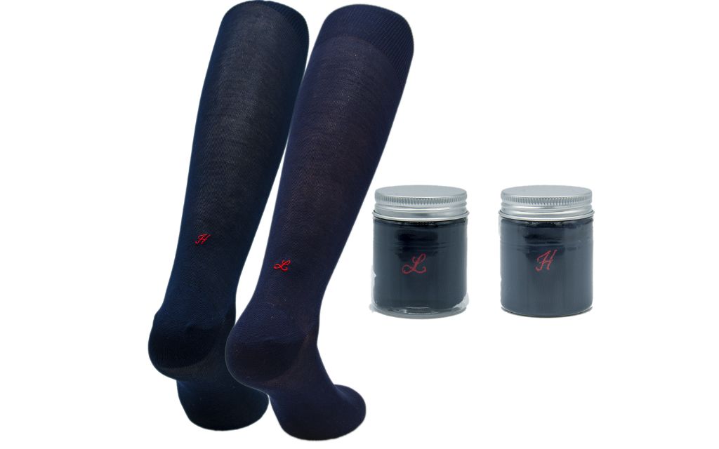 Blue Men's Socks with Italic Red Initials - Filo di scozia Super light Stretch - Size 40/45 - 155