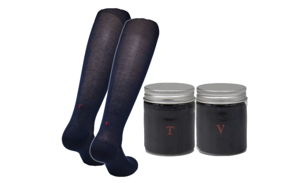 Calze Uomo Filo Scozia Stretch | Blu Iniziali Ricamate Bordeaux | Taglia 40/45 | Lunghezza Ginocchio
