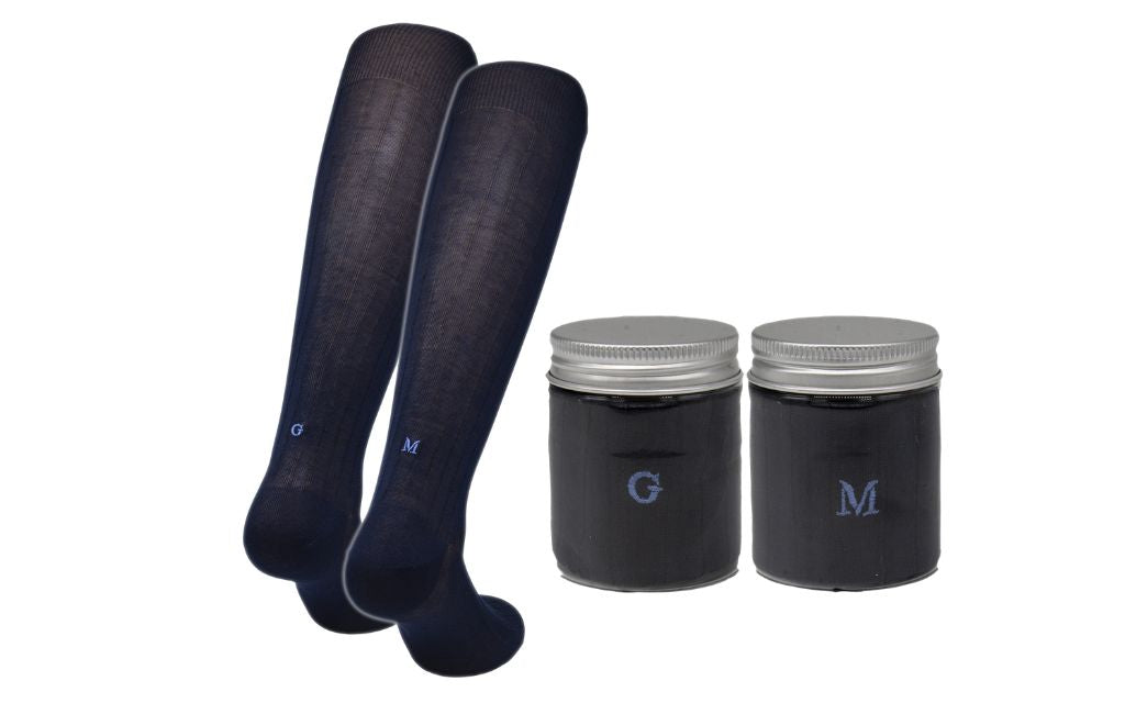 Calze Uomo Filo Scozia Stretch | Blu Iniziali Ricamate Royal | Taglia 40/45 | Lunghezza Ginocchio