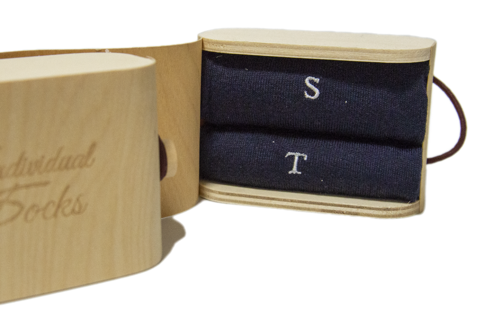 Men's Blue Socks with Grey Initials - Extra fine Cashmere Blend - Size 43/45 - 172