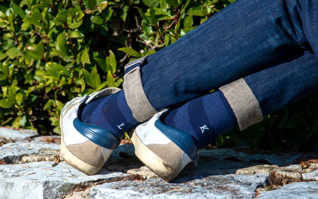 Blue / Blue Melange Striped Men's Socks - Stretch Cotton - Size 40/45 - 273