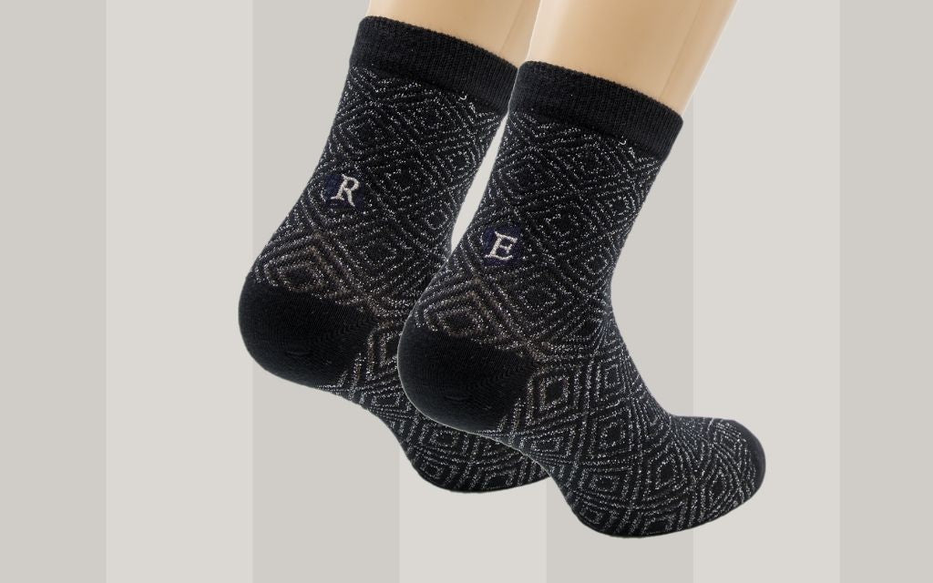 Calze Donna Rombo Lurex Blend | Nero Argento Iniziali Ricamate Argento | Taglia 36/39 | Lunghezza Caviglia