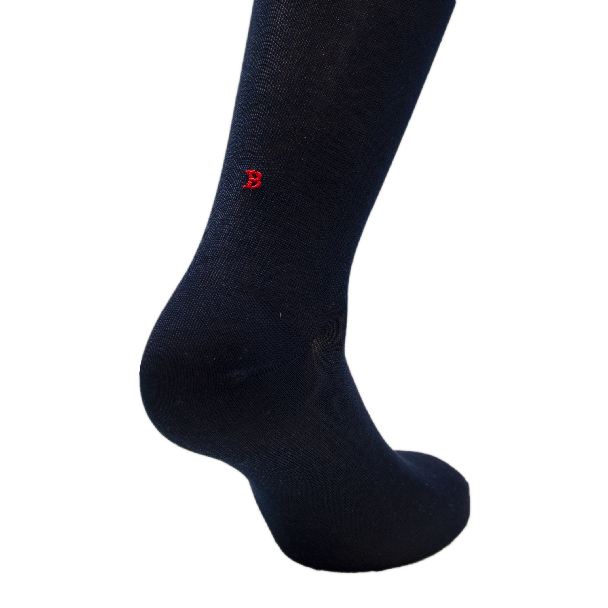 Calza blu navy uomo in filo di scozia personalizzate con iniziali ricamate rosse – Individual Socks