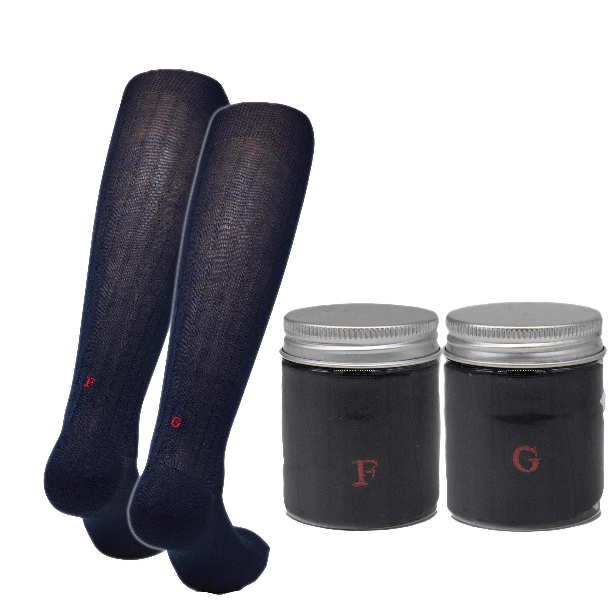 Blue Men's Ribbed Socks with Red Initials - Filo di scozia Super light Stretch - Size 40/45 - 160