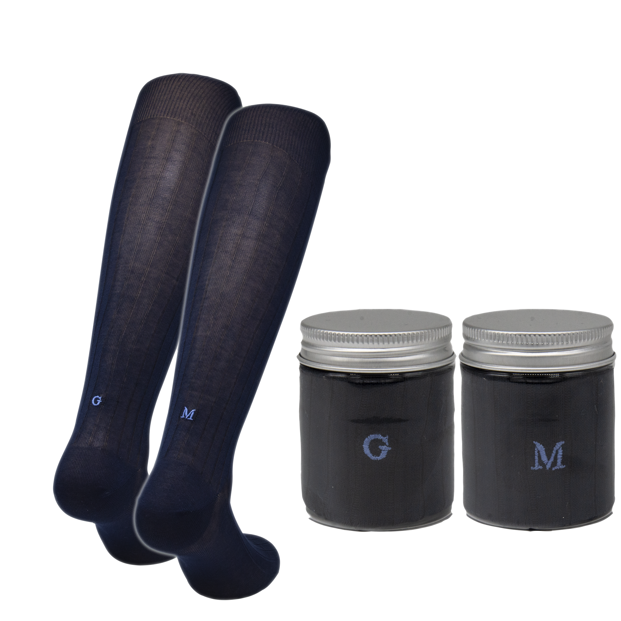 Blue Men's Ribbed Socks with Royal Initials - Filo di scozia Super light Stretch - Size 40/45 - 162