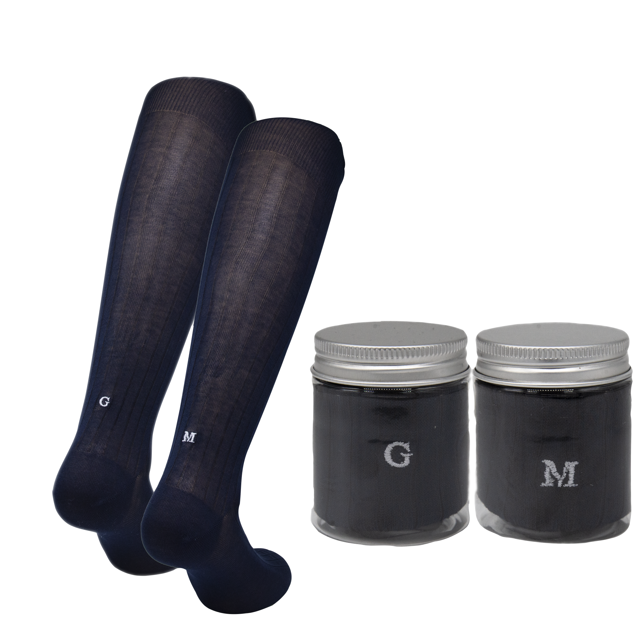 Calze Blu a coste Uomo Iniziali Grigie - Filo di Scozia Stretch - Taglia 40/45 - 161