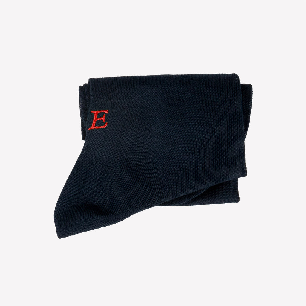 Calze Bimbo/a Cotone Stretch | Blu Iniziali Ricamate Rosse | Taglia 31/35 | Lunghezza Polpaccio
