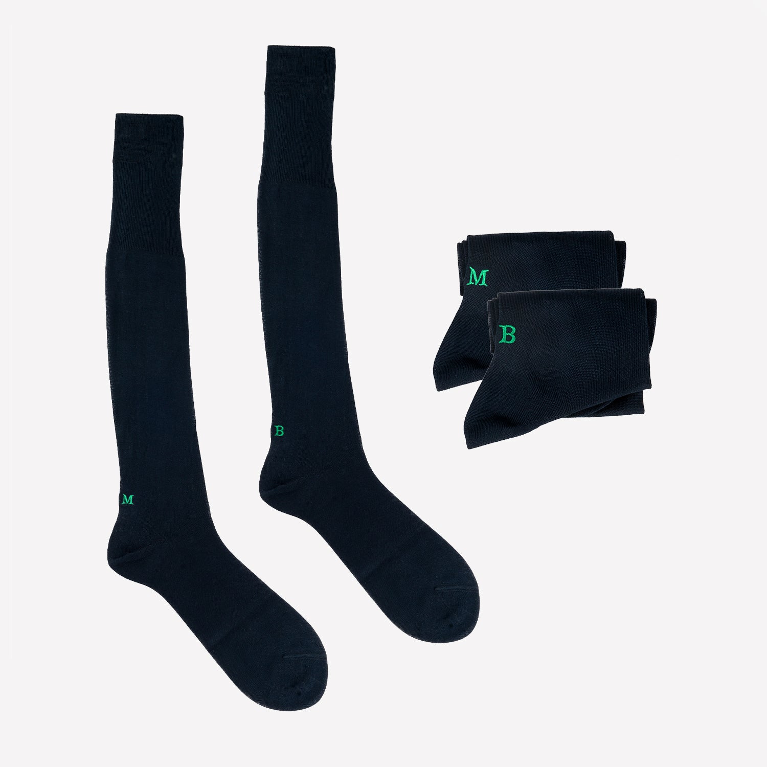 Blue Men's Socks with Green Initials - 100% Cotton Filo di scozia - Size 40/42 - 142