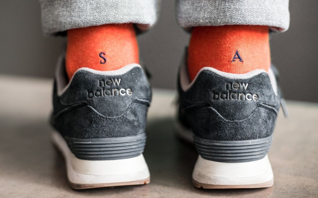 calza uomo arancio melange cotone organico personalizzata iniziali ricamate 109__A