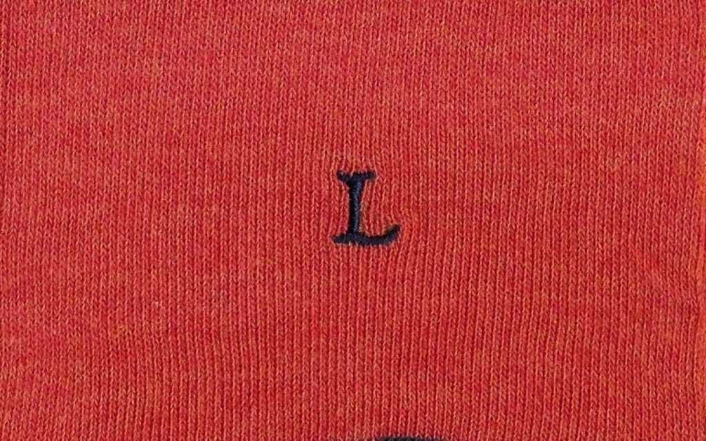 calza uomo arancio melange cotone organico personalizzata iniziali ricamate lettera L L_109A