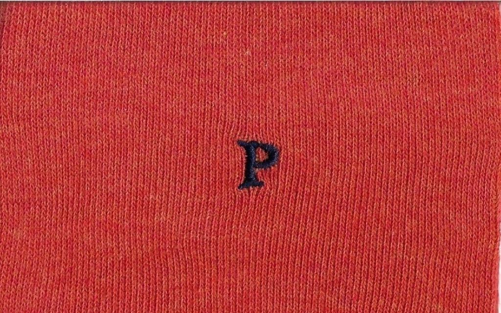 calza uomo arancio melange cotone organico personalizzata iniziali ricamate lettera P P_109A