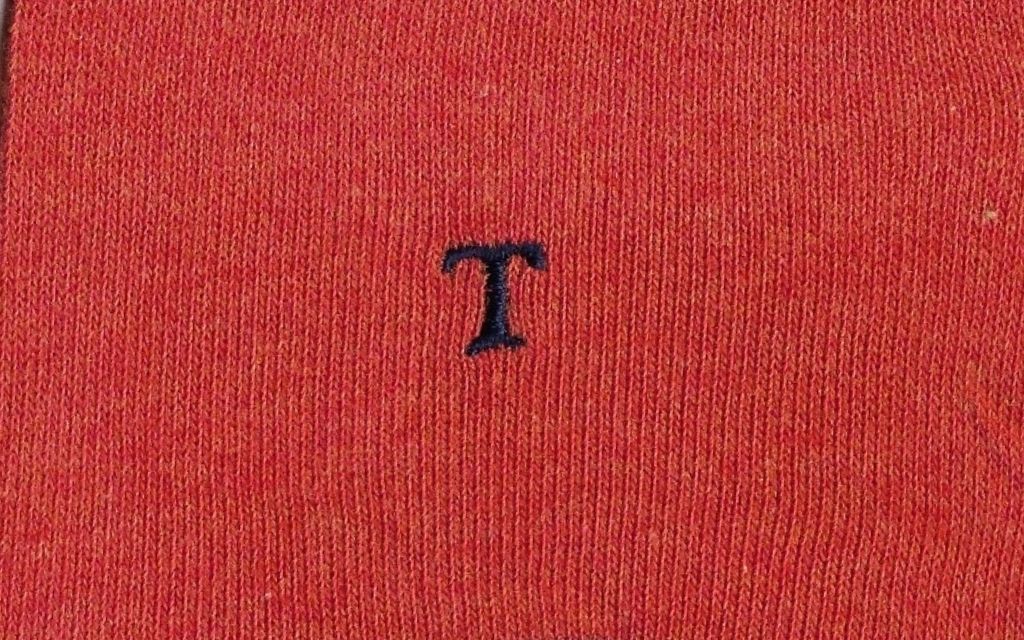 calza uomo arancio melange cotone organico personalizzata iniziali ricamate lettera T T_109A