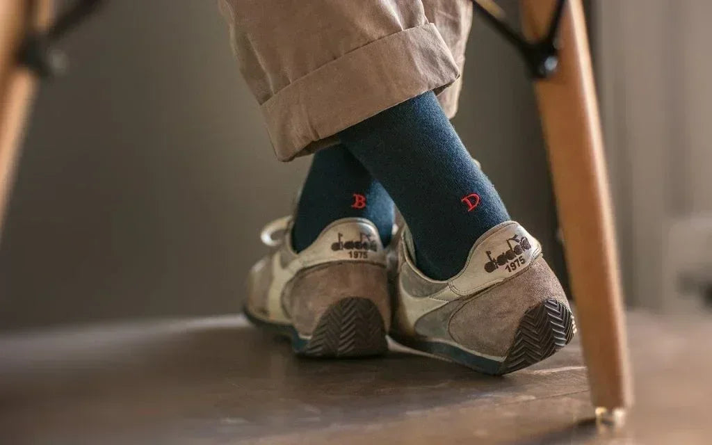 Men's Blue Socks with Red Initials - Stretch Cotton - Size 40/45 - 101