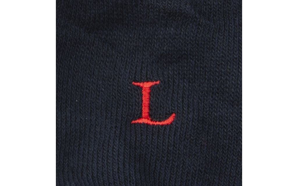 calza uomo blu navy cotone organico personalizzata iniziali ricamate lettera L L_101A