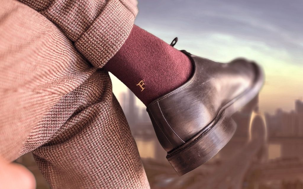calza uomo bordo cotone organico personalizzata iniziali ricamate 107__A