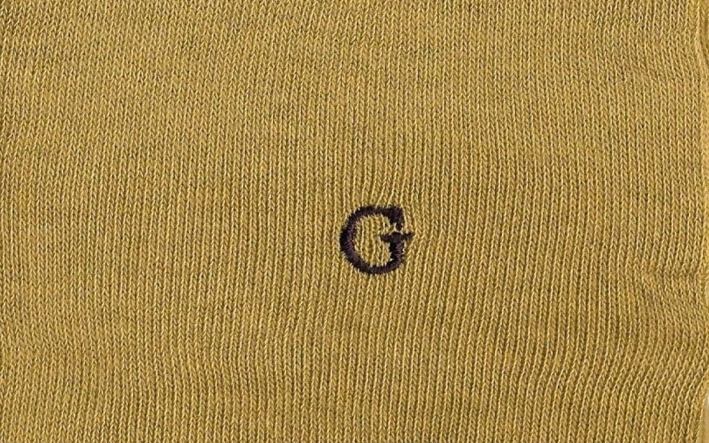 calza uomo giallo senape melange cotone organico personalizzata iniziali ricamate lettera G G_108A