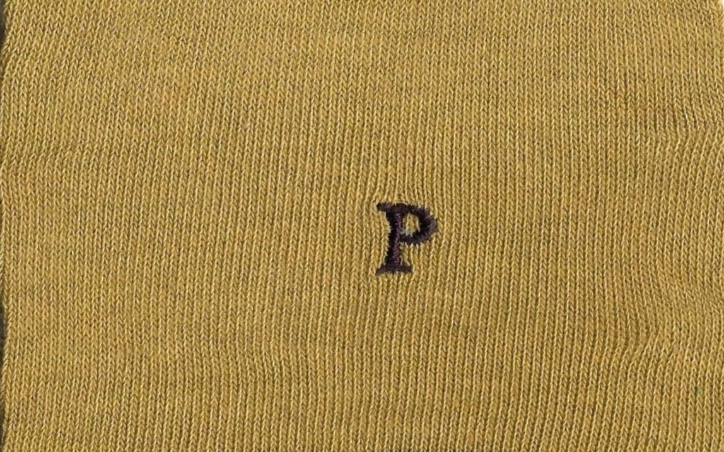 calza uomo giallo senape melange cotone organico personalizzata iniziali ricamate lettera P P_108A