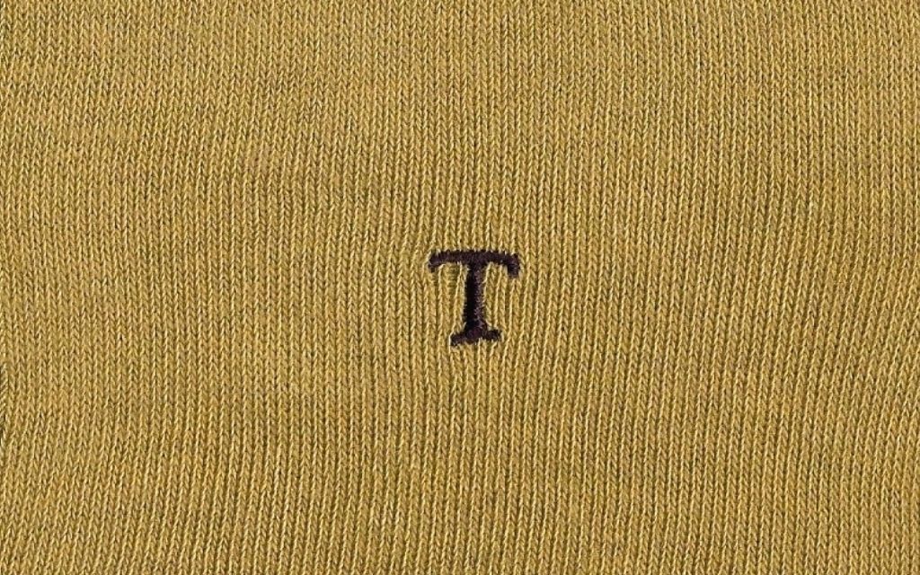 calza uomo giallo senape melange cotone organico personalizzata iniziali ricamate lettera T T_108A