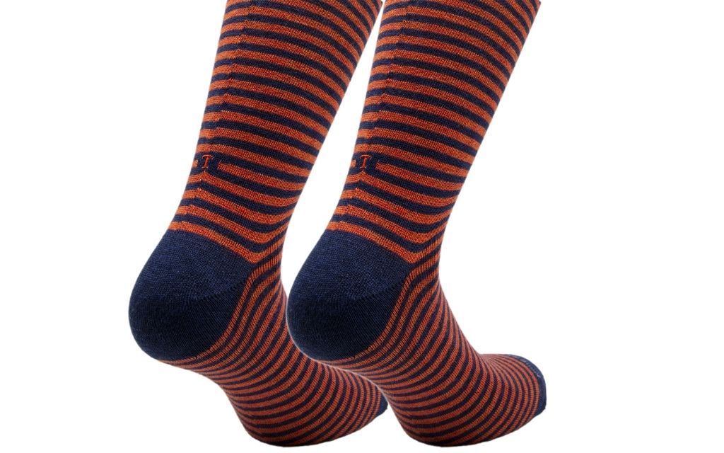 calza uomo riga blu melange - arancio cotone organico personalizzata iniziali ricamate 305____A