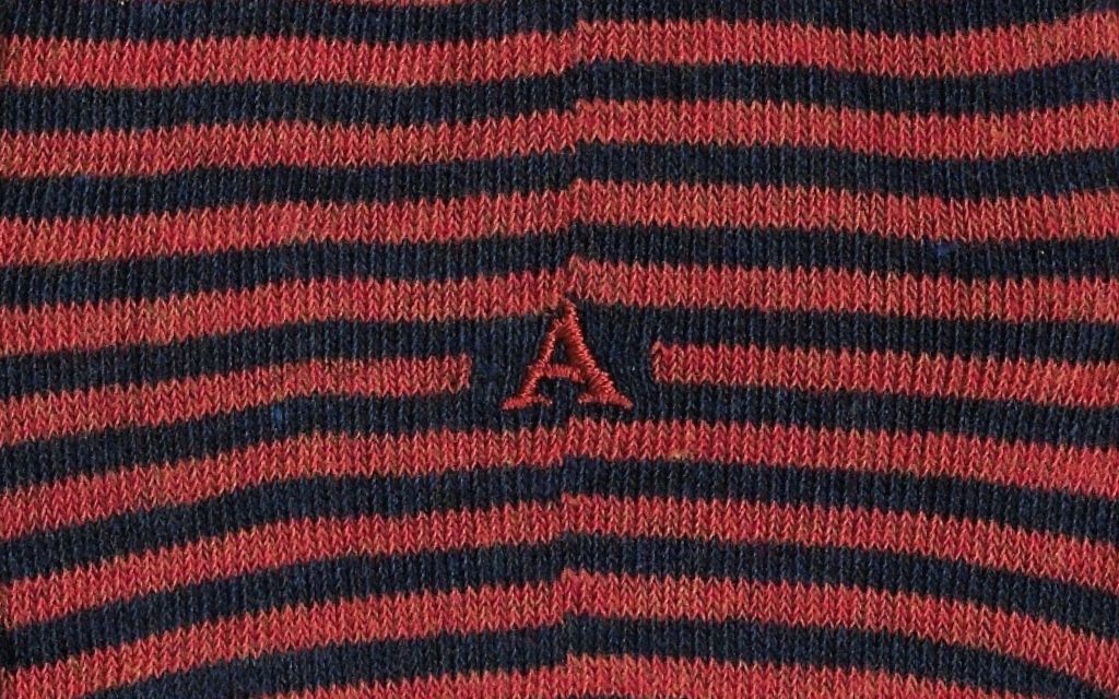 calza uomo riga blu melange - arancio cotone organico personalizzata iniziali ricamate lettera A A_305A