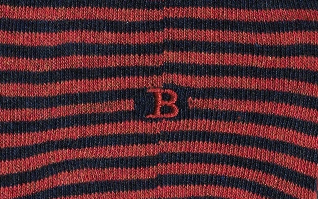 calza uomo riga blu melange - arancio cotone organico personalizzata iniziali ricamate lettera B B_305A