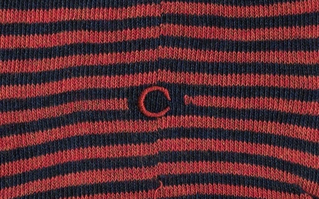 calza uomo riga blu melange - arancio cotone organico personalizzata iniziali ricamate lettera C C_305A