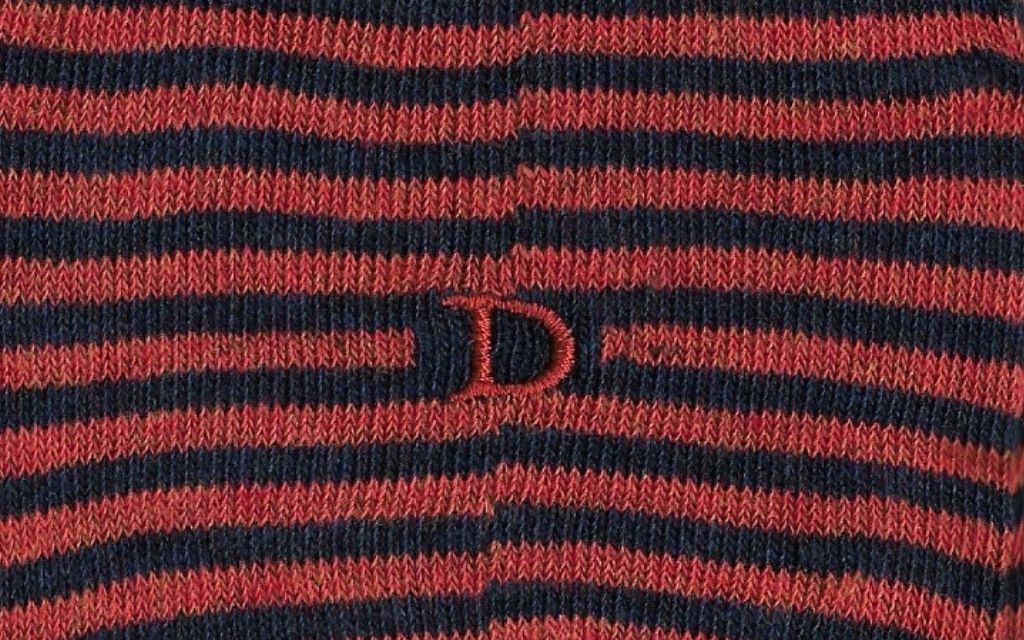 calza uomo riga blu melange - arancio cotone organico personalizzata iniziali ricamate lettera D D_305A