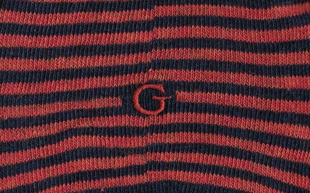 calza uomo riga blu melange - arancio cotone organico personalizzata iniziali ricamate lettera G G_305A