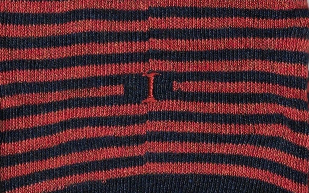 calza uomo riga blu melange - arancio cotone organico personalizzata iniziali ricamate lettera I I_305A
