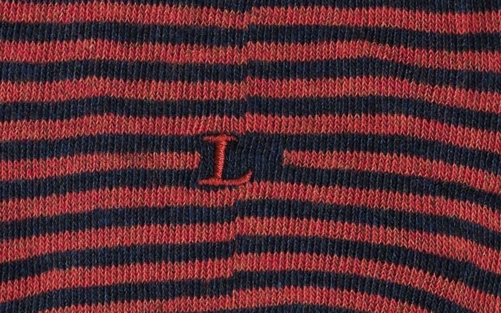 calza uomo riga blu melange - arancio cotone organico personalizzata iniziali ricamate lettera L L_305A