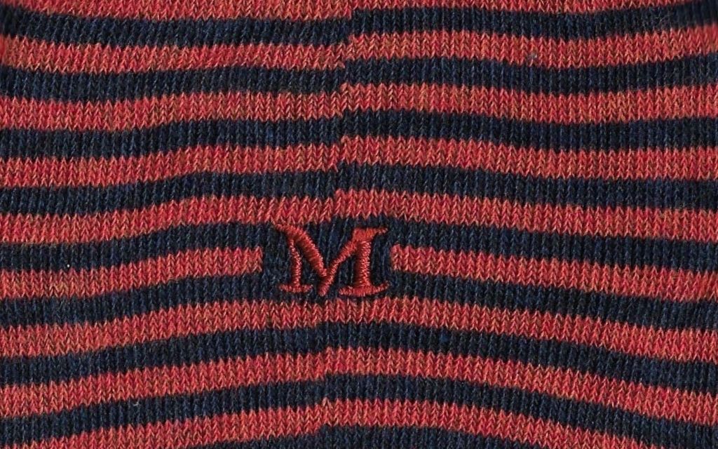 calza uomo riga blu melange - arancio cotone organico personalizzata iniziali ricamate lettera M M_305A