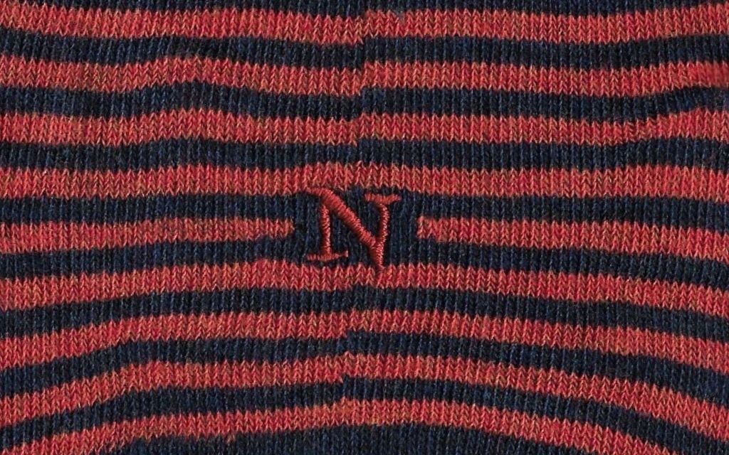 calza uomo riga blu melange - arancio cotone organico personalizzata iniziali ricamate lettera N N_305A