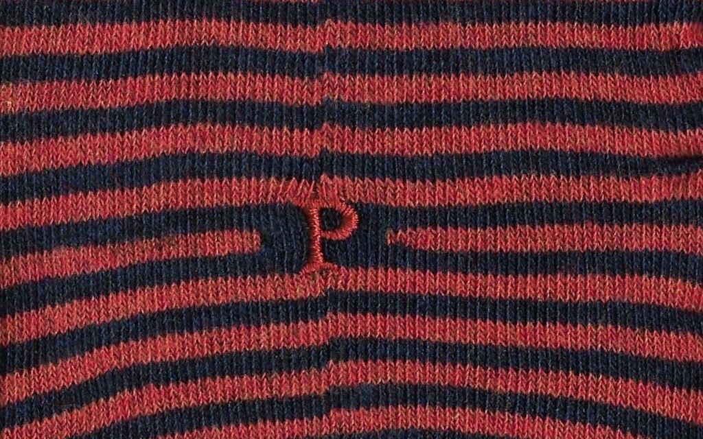 calza uomo riga blu melange - arancio cotone organico personalizzata iniziali ricamate lettera P P_305A
