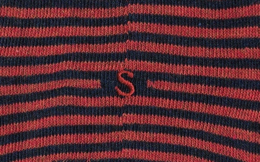 calza uomo riga blu melange - arancio cotone organico personalizzata iniziali ricamate lettera S S_305A
