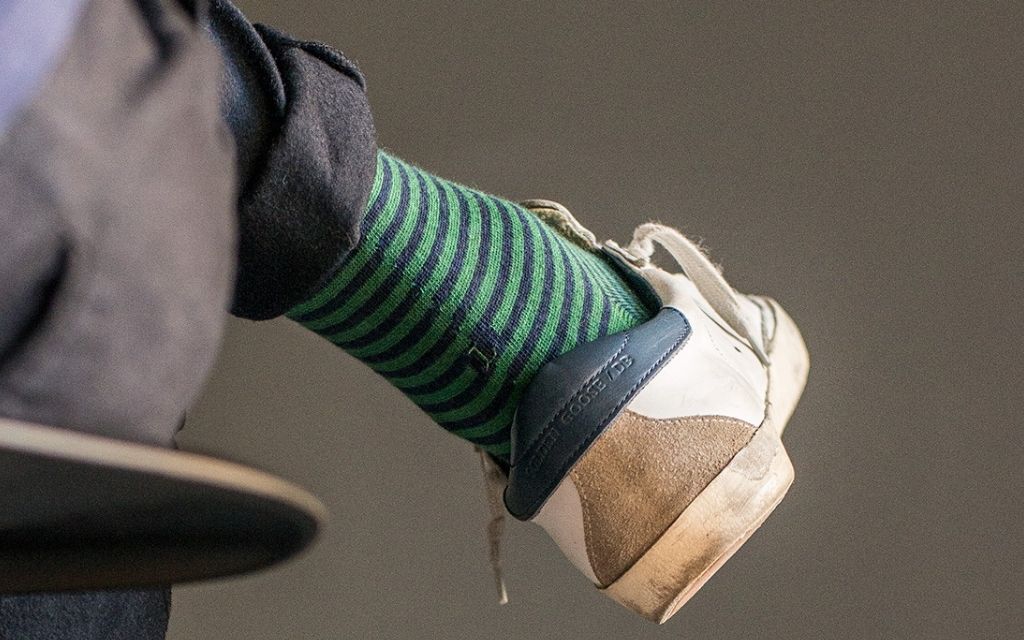 calza uomo riga blu melange - verde cotone organico personalizzata iniziali ricamate 304___A