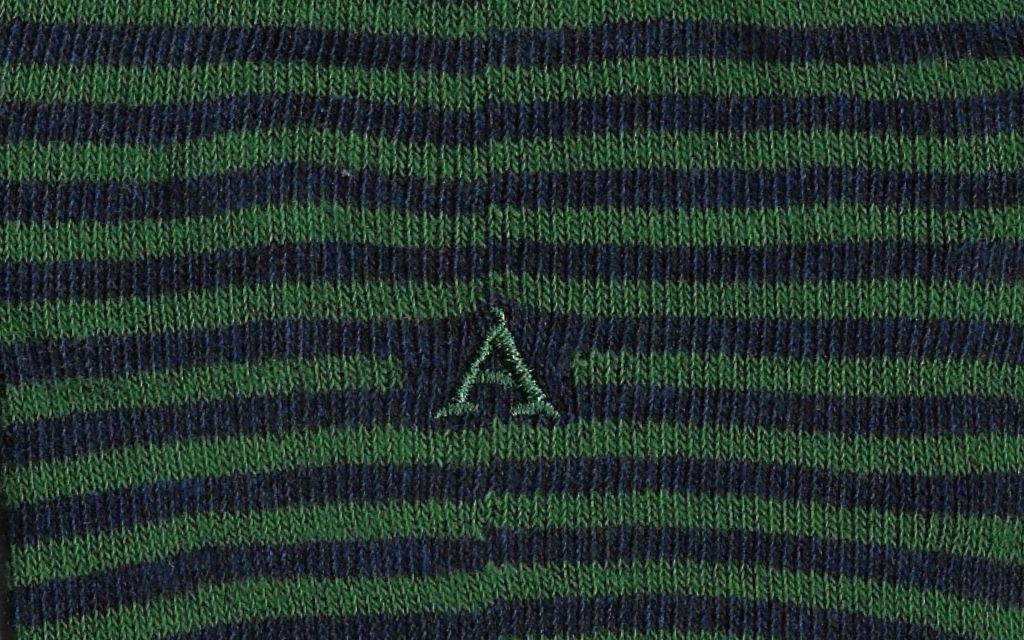 calza uomo riga blu melange - verde cotone organico personalizzata iniziali ricamate lettera A A_304A