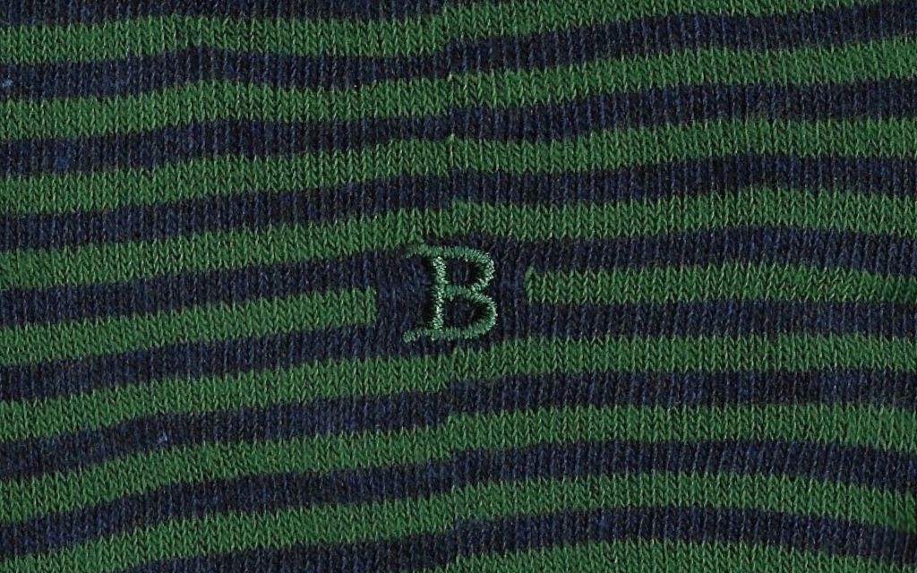 calza uomo riga blu melange - verde cotone organico personalizzata iniziali ricamate lettera B B_304A
