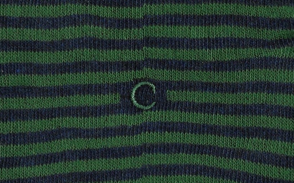 calza uomo riga blu melange - verde cotone organico personalizzata iniziali ricamate lettera C C_304A
