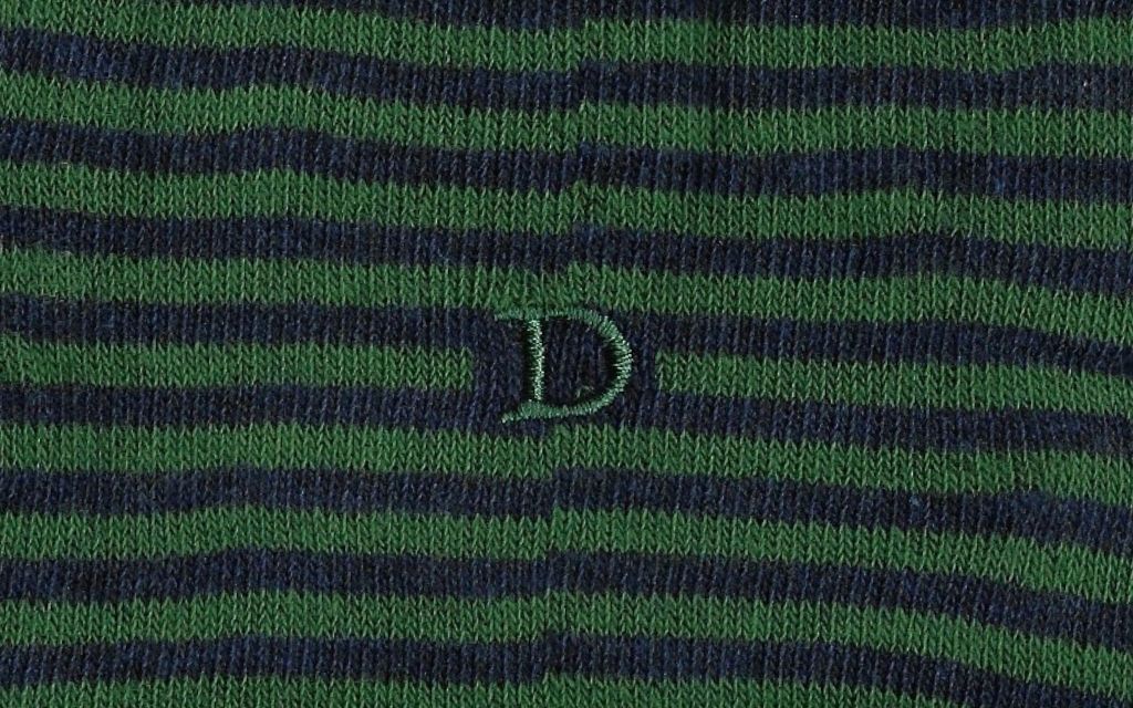calza uomo riga blu melange - verde cotone organico personalizzata iniziali ricamate lettera D D_304A