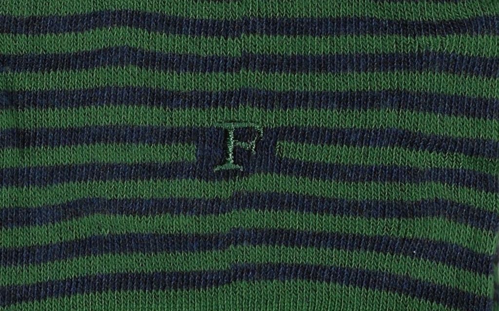 calza uomo riga blu melange - verde cotone organico personalizzata iniziali ricamate lettera F F_304A