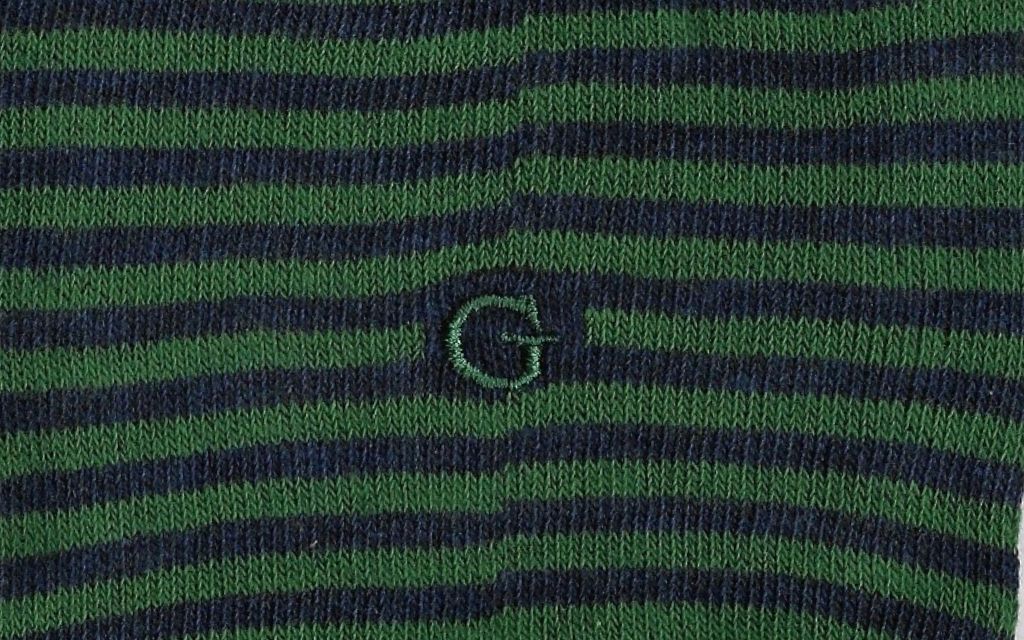 calza uomo riga blu melange - verde cotone organico personalizzata iniziali ricamate lettera G G_304A