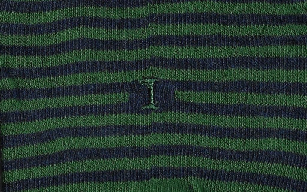 calza uomo riga blu melange - verde cotone organico personalizzata iniziali ricamate lettera I I_304A