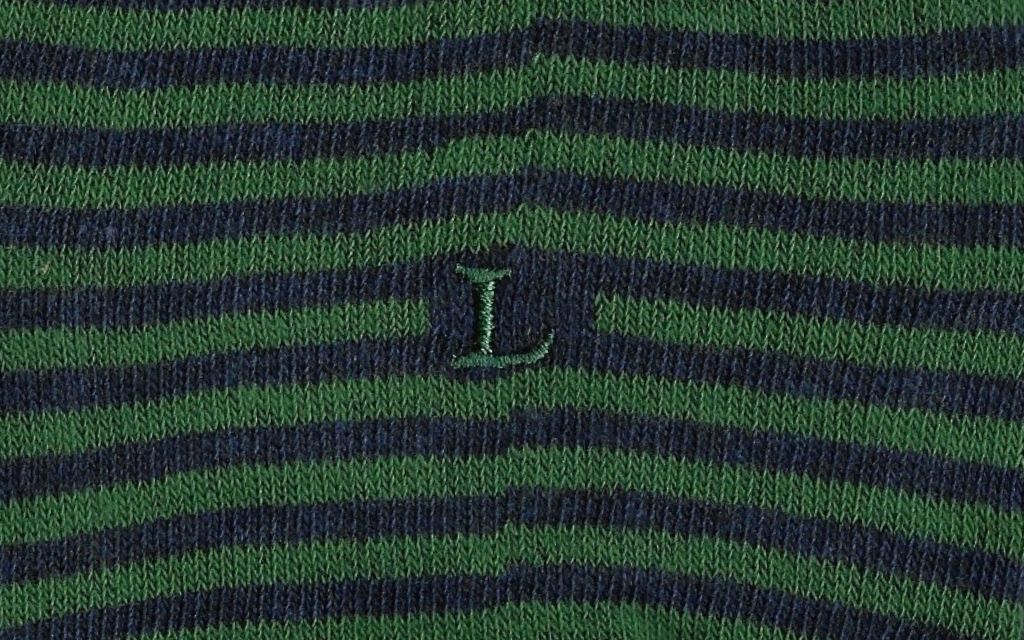 calza uomo riga blu melange - verde cotone organico personalizzata iniziali ricamate lettera L L_304A